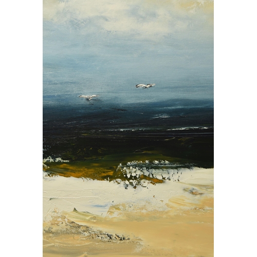 313 - HUDSON PARKIN (BRITISH CONTEMPORARY) 'BE STILL', a coastal landscape looking out to sea, initialled ... 