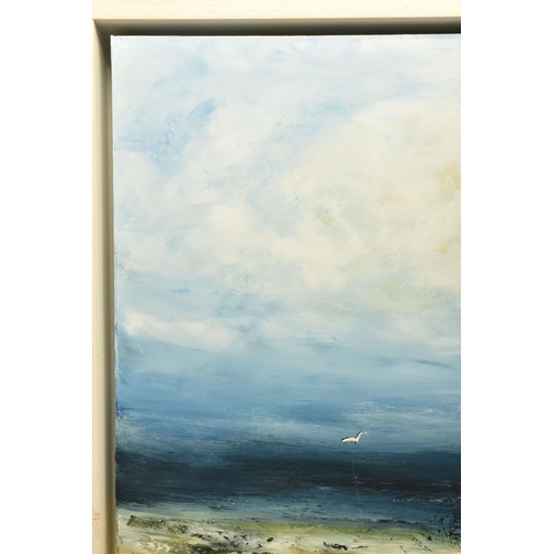 313 - HUDSON PARKIN (BRITISH CONTEMPORARY) 'BE STILL', a coastal landscape looking out to sea, initialled ... 