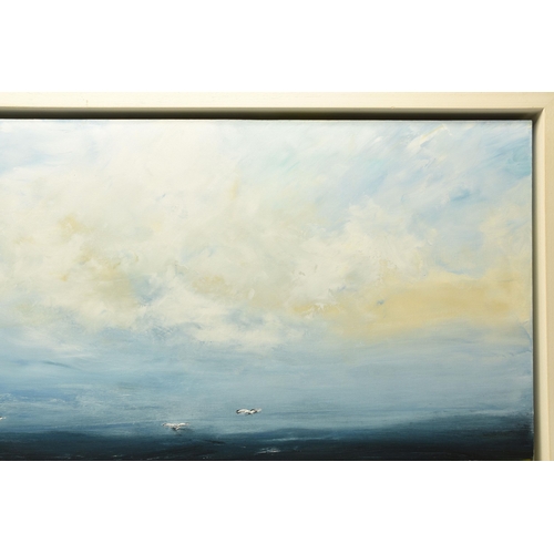 313 - HUDSON PARKIN (BRITISH CONTEMPORARY) 'BE STILL', a coastal landscape looking out to sea, initialled ... 