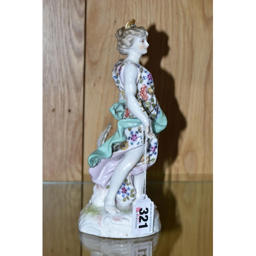 321 - A NINETEENTH CENTURY CONTINENTAL PORCELAIN FIGURE, depicting Juno with Peacock and a lizard climbing... 