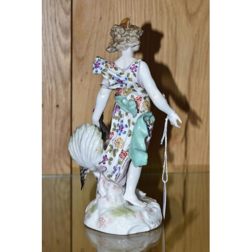 321 - A NINETEENTH CENTURY CONTINENTAL PORCELAIN FIGURE, depicting Juno with Peacock and a lizard climbing... 