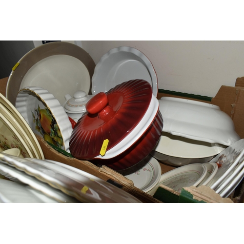 334 - FOUR BOXES AND LOOSE CERAMICS, to include Royal Stafford, plates, cups and saucers, etc. J&G Meakin ... 