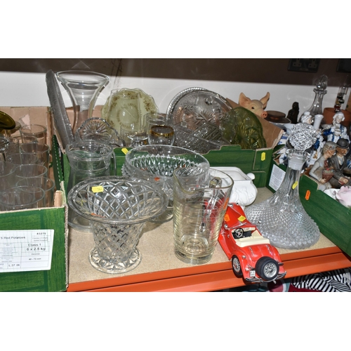 344 - FOUR BOXES AND LOOSE CERAMICS AND GLASSWARE, to include wine glasses, fruit bowls, jugs and vases, h... 