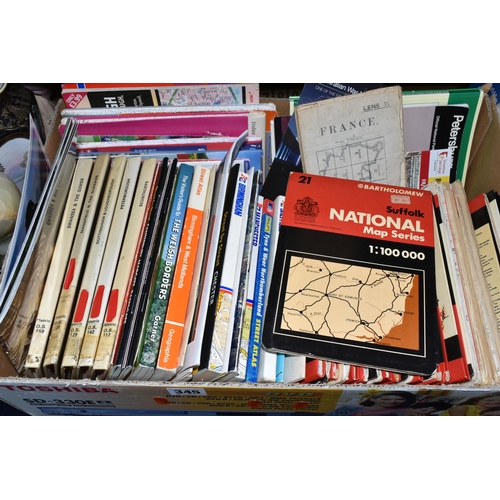 345 - FIVE BOXES OF MAPS AND GUIDE BOOKS, to include Dunn and Wilson 'Metric Maps' Ordnance Survey books, ... 