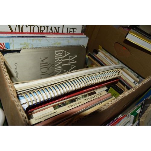 345 - FIVE BOXES OF MAPS AND GUIDE BOOKS, to include Dunn and Wilson 'Metric Maps' Ordnance Survey books, ... 