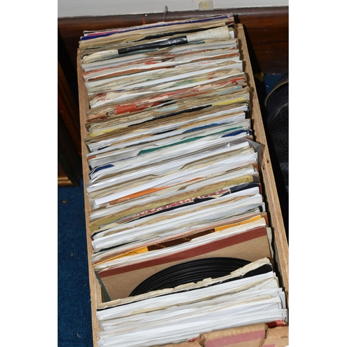 349 - TWO BOXES OF SINGLE VINYL RECORDS AND A COLLECTION OF 78 RECORDS, approximately three hundred single... 