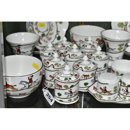 354 - TWENTY FIVE PIECES OF COALPORT 'HUNTING SCENE' GIFT AND TEA WARES, comprising three vases, height 8.... 