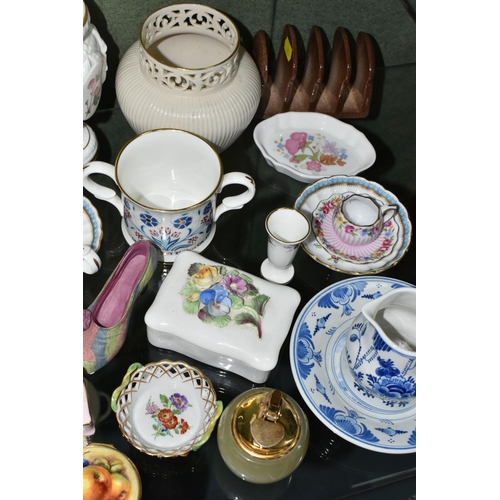 355 - A GROUP OF CERAMICS AND SUNDRY ITEMS, to include Minton and Coalport covered vases, height of talles... 