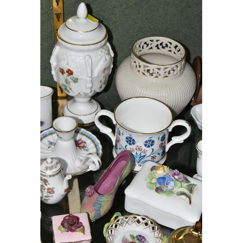 355 - A GROUP OF CERAMICS AND SUNDRY ITEMS, to include Minton and Coalport covered vases, height of talles... 