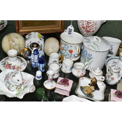 355 - A GROUP OF CERAMICS AND SUNDRY ITEMS, to include Minton and Coalport covered vases, height of talles... 