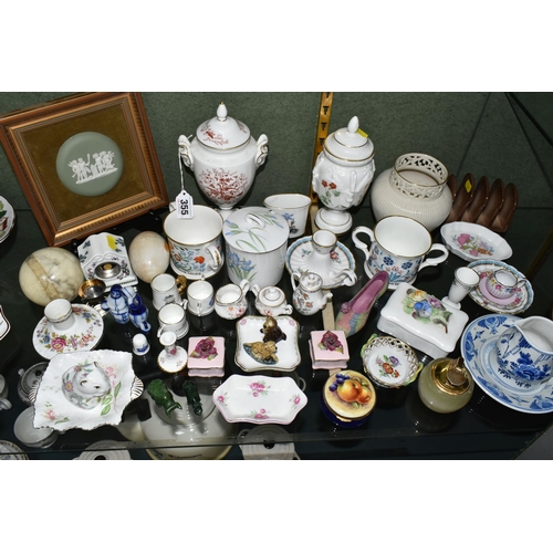 355 - A GROUP OF CERAMICS AND SUNDRY ITEMS, to include Minton and Coalport covered vases, height of talles... 