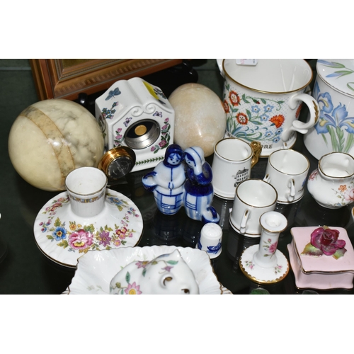 355 - A GROUP OF CERAMICS AND SUNDRY ITEMS, to include Minton and Coalport covered vases, height of talles... 