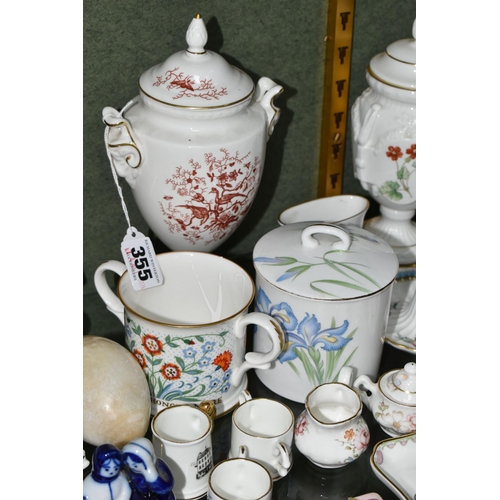 355 - A GROUP OF CERAMICS AND SUNDRY ITEMS, to include Minton and Coalport covered vases, height of talles... 