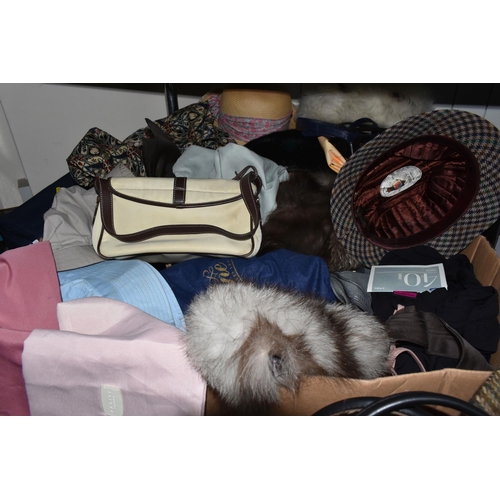 372 - FOUR BOXES OF LADIES' SHOES, HATS AND BAGS, to include seventeen boxed pairs of ladies' shoes, UK si... 