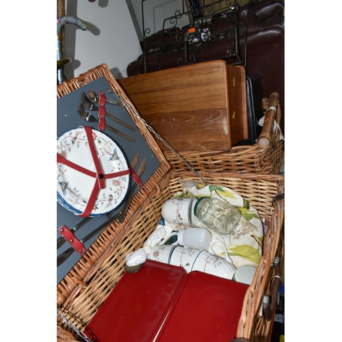 374 - A GROUP OF SUITCASES AND WICKER ANTLER PICNIC HAMPER, comprising an Antler picnic hamper with settin... 