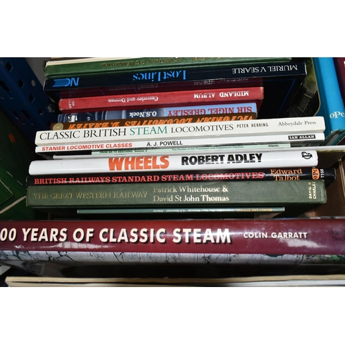 378 - TWO BOXES OF RAILWAY INTEREST BOOKS to include approximately fifty mostly steam age engines with a f... 