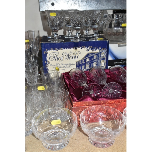 386 - A LARGE COLLECTION OF CRYSTAL CUT GLASSWARE to include a box of six Thomas Webb glasses, six boxed D... 