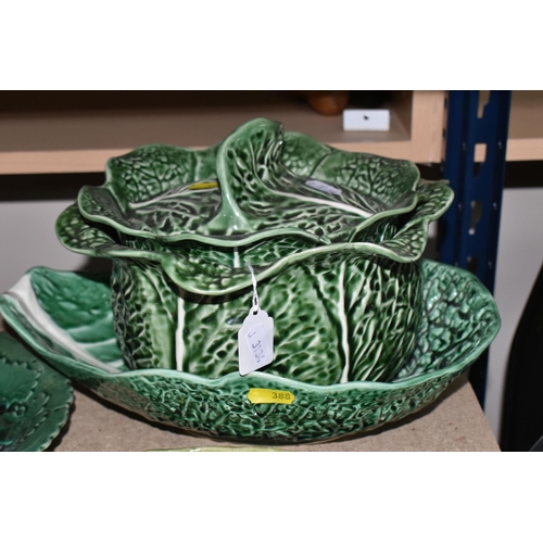 388 - A GROUP OF CABBAGEWARE AND SIMILAR CERAMICS, comprising a covered soup tureen in the form of a cabba... 