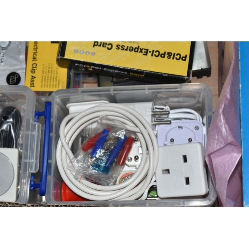 389 - TWO BOXES OF COMPUTER HARDWARE AND ACCESSORIES to include a boxed Linux 1020 32GB tablet with keyboa... 