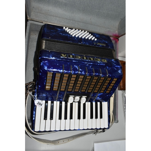 394 - A DELICIA JUNIOR II PIANO ACCORDION, Royal Blue Lacquered Finish with travelling case