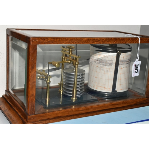 397 - A CASED BAROGRAPH MACHINE, no makers marking, not tested but appears complete and in fairly good con... 