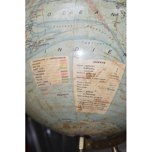 409 - A J. FOREST GLOBE TERRESTRE, early 20th Century, marked 'Globe Terrestre, Echelle de 40.000.000, Dre... 