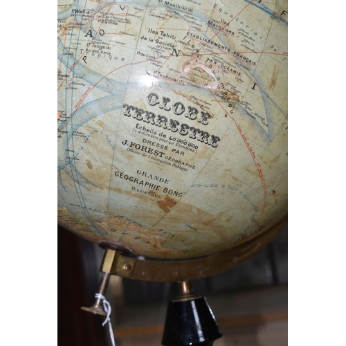 409 - A J. FOREST GLOBE TERRESTRE, early 20th Century, marked 'Globe Terrestre, Echelle de 40.000.000, Dre... 