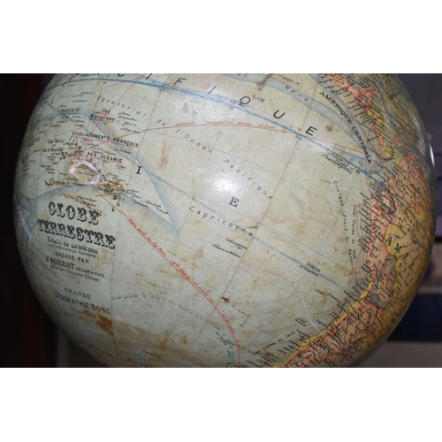 409 - A J. FOREST GLOBE TERRESTRE, early 20th Century, marked 'Globe Terrestre, Echelle de 40.000.000, Dre... 