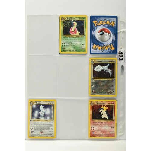 423 - COLLECTION OF POKEMON NEO GENESIS CARDS, includes seven holos and numerous first editions which incl... 