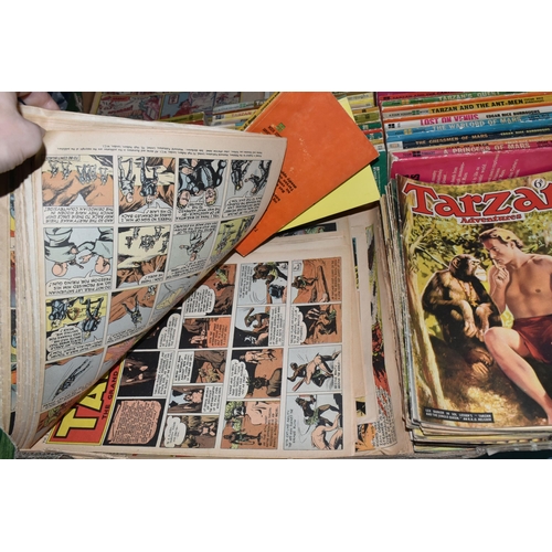 431 - TWO BOXES OF BOOKS AND COMICS comprising thirty Edgar Rice Burroughs Tarzan or 'Mars' paperbacks, pu... 