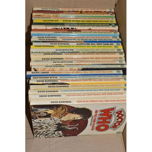 432 - TWO BOXES OF PAPERBACK BOOKS comprising thirty-eight Dr Who titles published by Target, fourteen tit... 