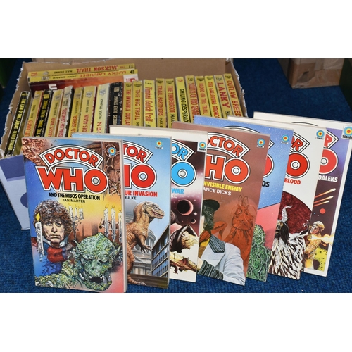 432 - TWO BOXES OF PAPERBACK BOOKS comprising thirty-eight Dr Who titles published by Target, fourteen tit... 