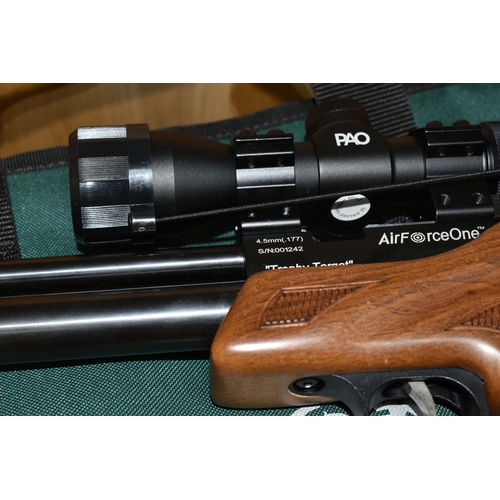 434 - AN AIR FORCE ONE 'TROPHY TARGET' .177 AIR PISTOL, serial no.001242, fitted with a PAO 2-8X32 scope, ... 