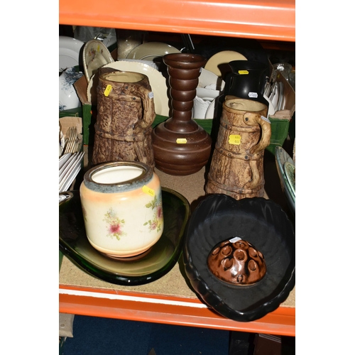 444 - THREE BOXES AND LOOSE CERAMICS AND MISCELLANEOUS ITEMS to include a Sylvac yellow lace posy bowl No.... 