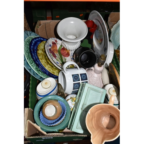 444 - THREE BOXES AND LOOSE CERAMICS AND MISCELLANEOUS ITEMS to include a Sylvac yellow lace posy bowl No.... 