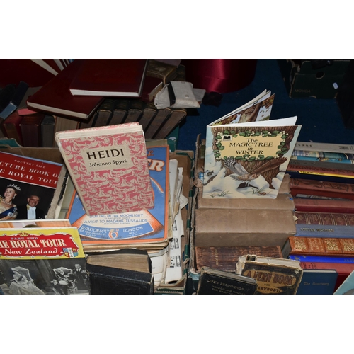 446 - THREE BOXES OF VINTAGE AND ANTIQUARIAN BOOKS to include a group of late nineteenth century religious... 