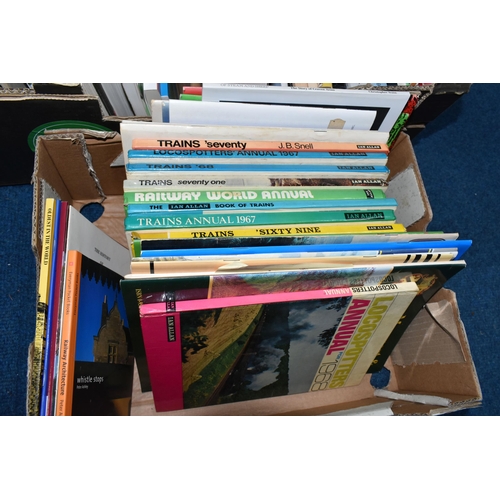 453 - SEVEN BOXES OF BOOKS to include a box of mostly Ian Allen published train interest books and magazin... 