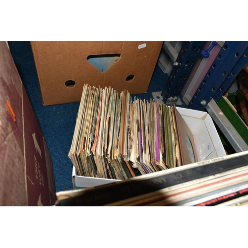 462 - FOUR BOXES OF LPS, 45 AND 33 R.P.M. RECORDS AND A BUSH RADIO, including a vintage Bush BAC. 31 porta... 