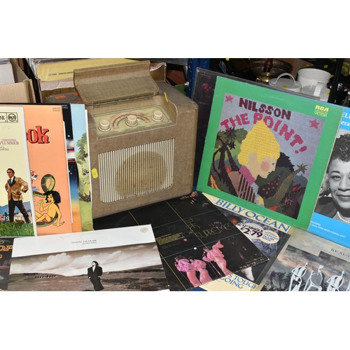 462 - FOUR BOXES OF LPS, 45 AND 33 R.P.M. RECORDS AND A BUSH RADIO, including a vintage Bush BAC. 31 porta... 