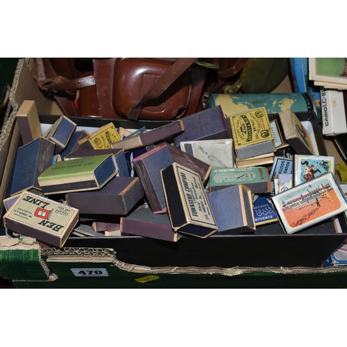 470 - ONE BOX AND LOOSE MISCELLANEOUS ITEMS, to include approximately fifty empty vintage match boxes/book... 