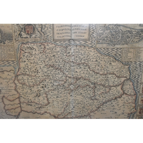 483 - A CHRISTOPHER SAXTON MAP OF NORFOLK AUGMENTED BY JOHN SPEED, text reads, 'Norfolk with the county ar... 