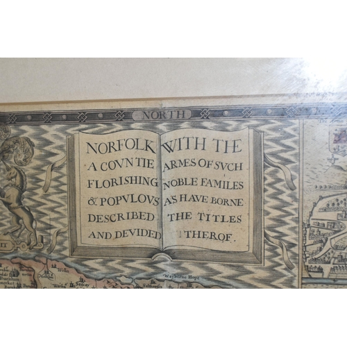 483 - A CHRISTOPHER SAXTON MAP OF NORFOLK AUGMENTED BY JOHN SPEED, text reads, 'Norfolk with the county ar... 