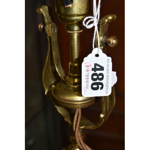 486 - A BRASS GIMBAL TABLE LAMP, height 43cm (1) (Condition Report: appears ok, untested, some tiny dents ... 