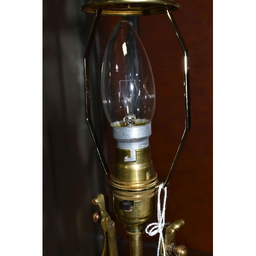 486 - A BRASS GIMBAL TABLE LAMP, height 43cm (1) (Condition Report: appears ok, untested, some tiny dents ... 