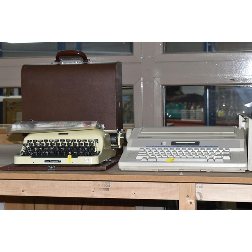 498 - THREE VINTAGE ANTLER SUITCASES AND TWO TYPEWRITERS comprising an Imperial Good Companion Five typewr... 