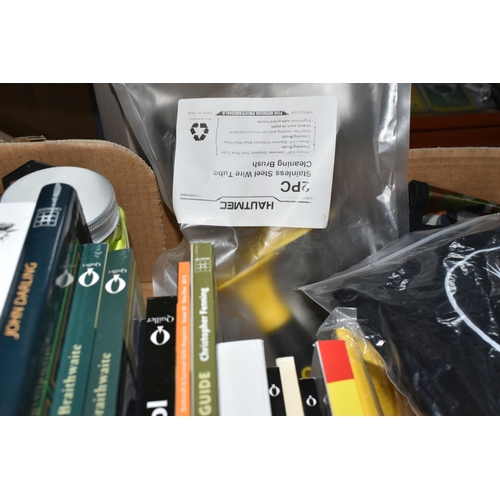 503 - FOUR BOXES AND LOOSE SHOOTING SUPPLIES to include a box of Shooting and Conservation magazines, two ... 