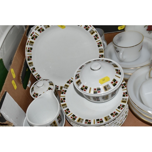 507 - THREE BOXES OF DINNERWARE BY VARIOUS MANUFACTURERS, to include mainly mid-century Midwinter plates, ... 