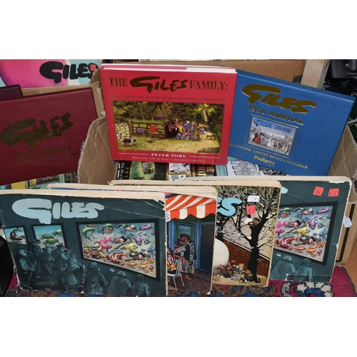 510 - FOUR BOXES OF GILES BOOKS AND RECORDS, to include approximately eighty five Giles books to include s... 