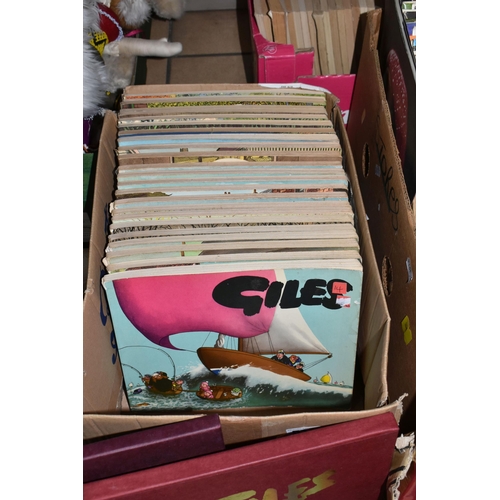 510 - FOUR BOXES OF GILES BOOKS AND RECORDS, to include approximately eighty five Giles books to include s... 