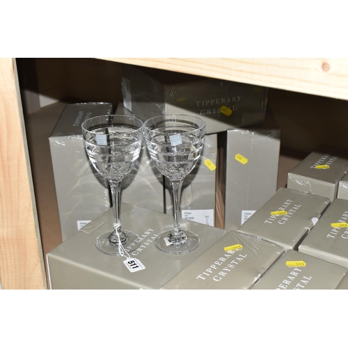 511 - A GROUP OF FORTY-SEVEN BOXES OF TIPPERARY CRYSTAL 'PORTLAND' LEAD CRYSTAL GLASSES to include two squ... 